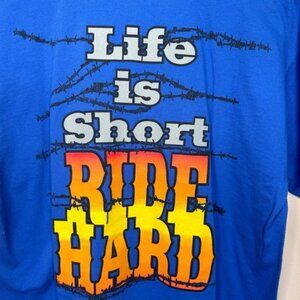 Vintage Wrangler Life Is Short Ride Hard Blue Cotton Tshirt Size Large
